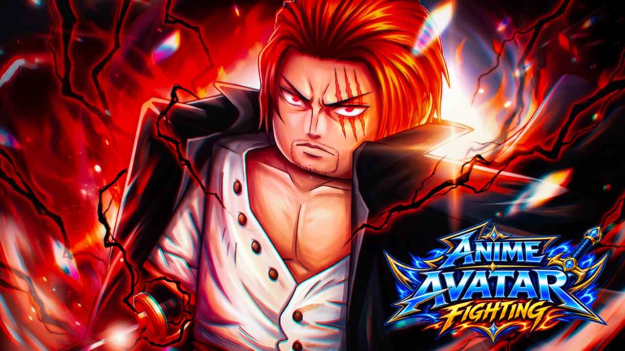 Anime Avatar Fighting key art of a red-haired swordsman avatar with the official game logo